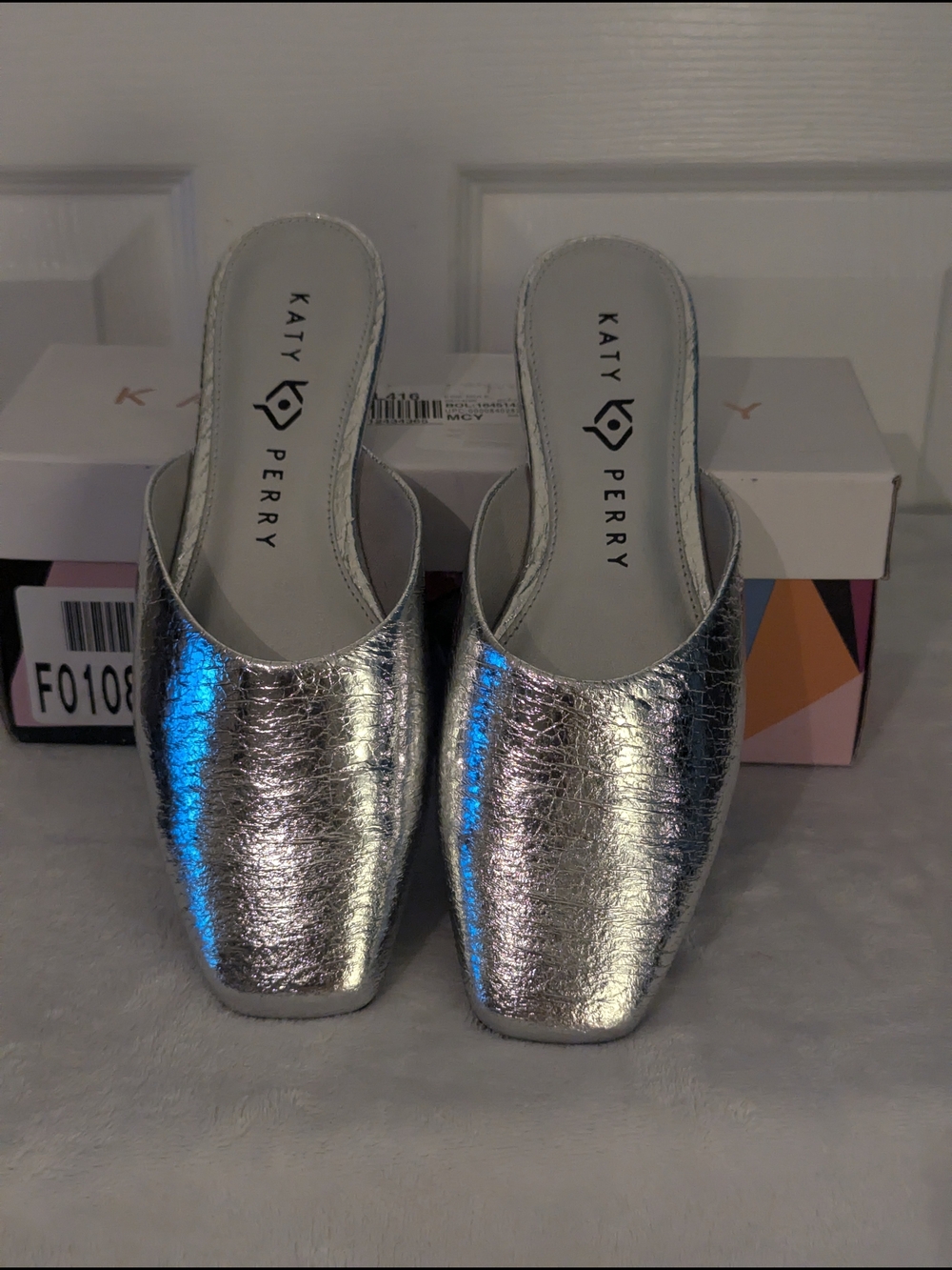 Katy Perry Collections Silver Metallic Square-Toe Mules